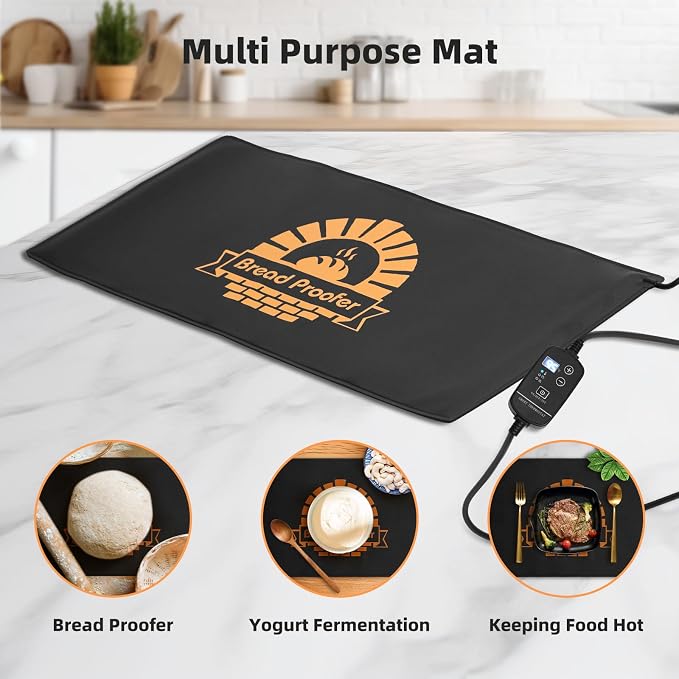 Bread Proofer Warming Mat - Sourdough Warming Mat Sourdough Dough Proofer for Fermenting with Thermostat Control Adjustable Temperature 59°F - 140°F (Oblong)