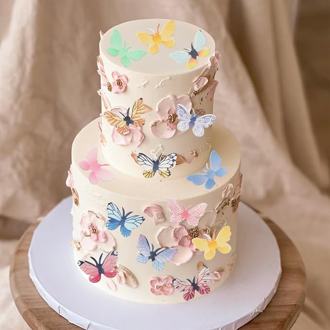 Gyufise 72Pcs Edible Butterfly Cupcake Toppers 3D Colorful Butterfly Cake Decoration Realistic Spring Dessert Decoration for Birthday Party Wedding Food Supplies Mixed Size