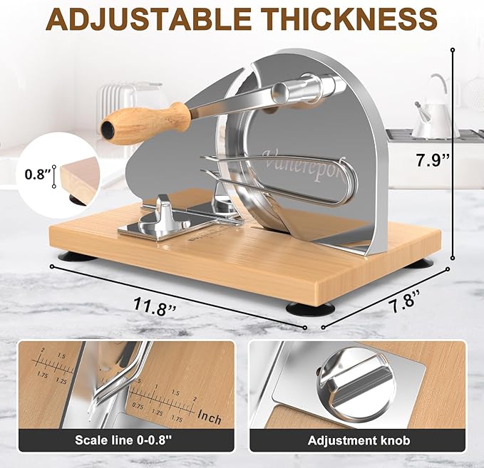 Upgrade Manual Bread Slicer for Homemade Sourdough Bread, Classic Hand Crank Home Bread Slicer With Scale Line and Steel Fence, Sharp Blade, Adjustable Width for Homemade & Commercial Use