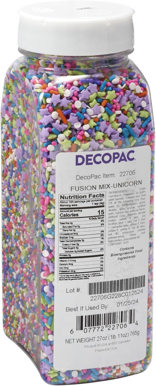 DecoPac Unicorn Fusion Mix Sprinkles, 27oz, Magical Candy Sprinkles in Handheld Container, Edible Decorations For Celebration Cakes, Cupcakes, Cookies and Donuts