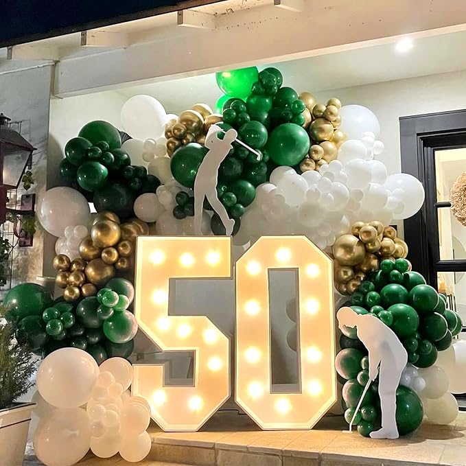 Green and Gold Balloons Garland Arch Kit,154pcs Different Size Emerald Green White and Metallic Gold Latex Balloons for Birthday Wedding Baby Shower St. Patrick's Day Jungle Theme Party Decorations