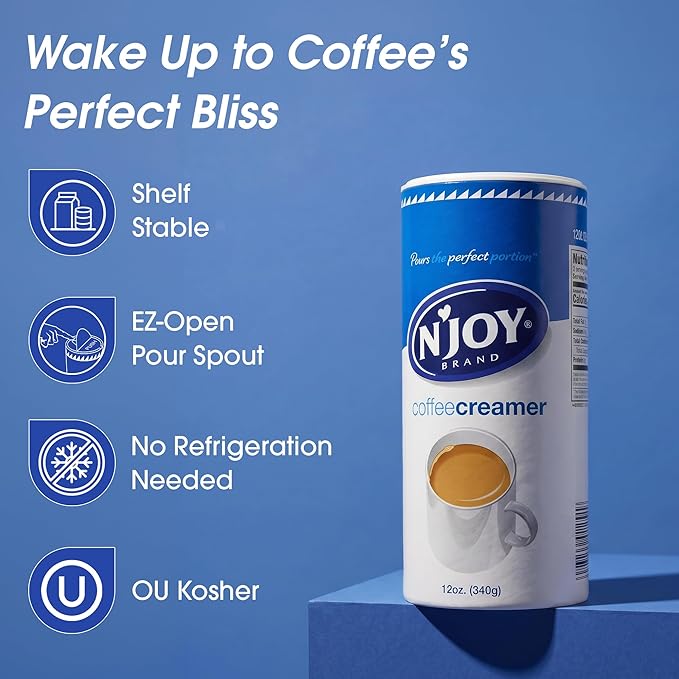 N'Joy Non Dairy Coffee Creamer - Pack of 6 Canisters w/EZ-Open Pour Spout (12oz each) - Smooth Non Dairy Powdered Creamer for Office Pantries, Restaurants & Home Coffee Bars - No Refrigeration Needed