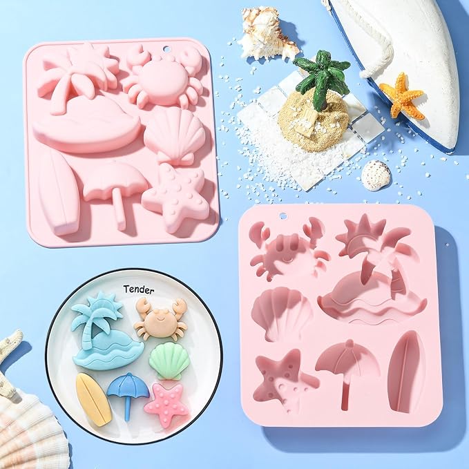 Ipotkitt 2pcs Pink Tropical Beach Themed Silicone Candy Molds Seaside Hawaii Starfish Gummy Molds for Jelly Fondant Chocolate Candy Ice Cake DIY Crafts Keto Fat Bomb
