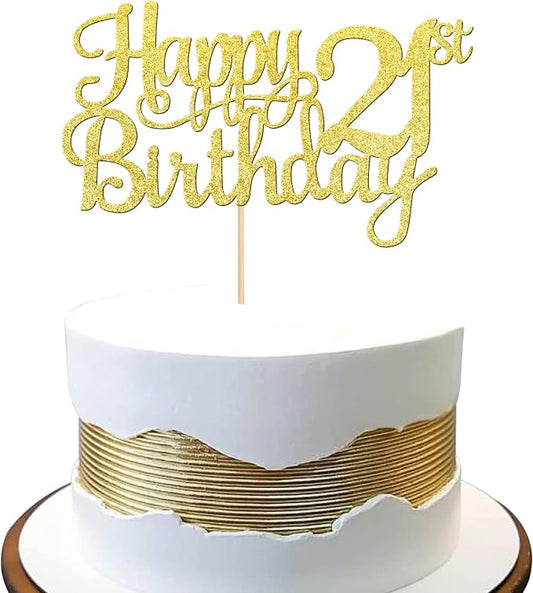 1 PCS Happy 21st Birthday Cake Topper - Gold Glitter Cheers to 21 Years - Fabulous Cake Decoration for 21st Birthday Theme Party