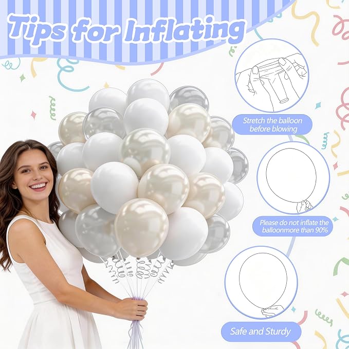 160Pcs 12 Inch White Pearl White Clear Latex Balloons Kit, Bride Balloons Arch for Bridal Shower Wedding Engagement Bachelorette Birthday Party Decorations