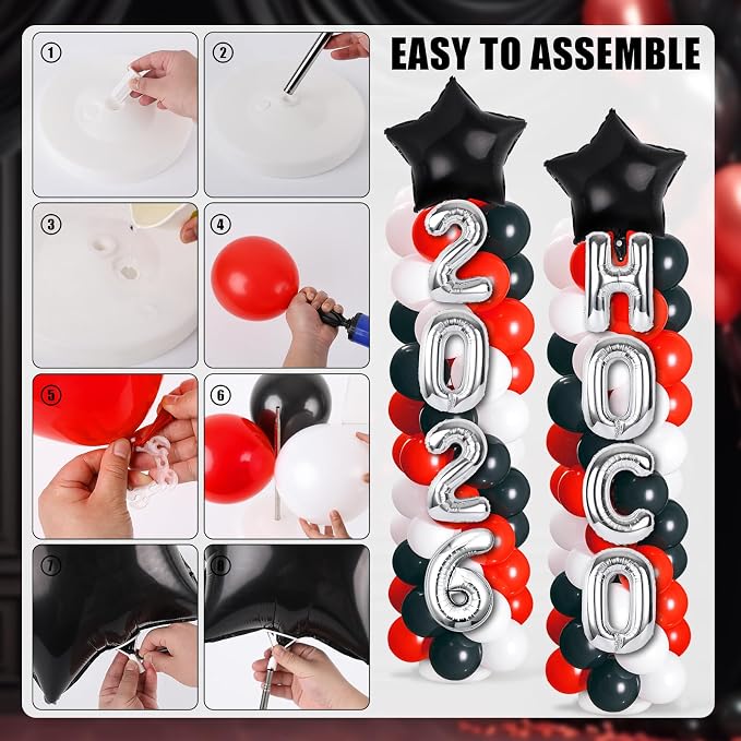 2 Sets Homecoming 2026 Balloon Column Stand Party Decorations Kits with Balloons Class of 2026 Hoco Balloon Tower Stand Kit for Homecoming Prom Party Photo Booth Props Backdrop Decor Party Supplies
