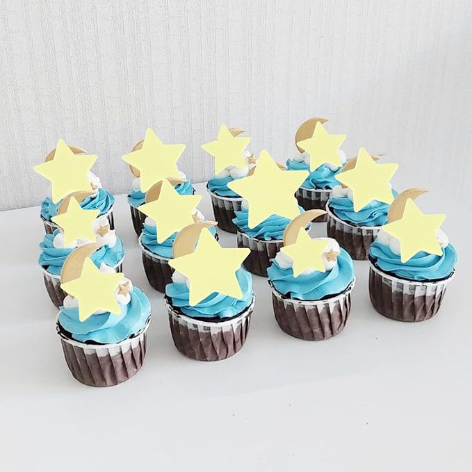 60 PCS Edible Star Cupcake Toppers Edible Stars for Cake Decorating Twinkle Star Cupcake Picks for Wedding Engagement Bridal Shower Birthday Baby Shower Party Cake Food Decorations Supplies Yellow