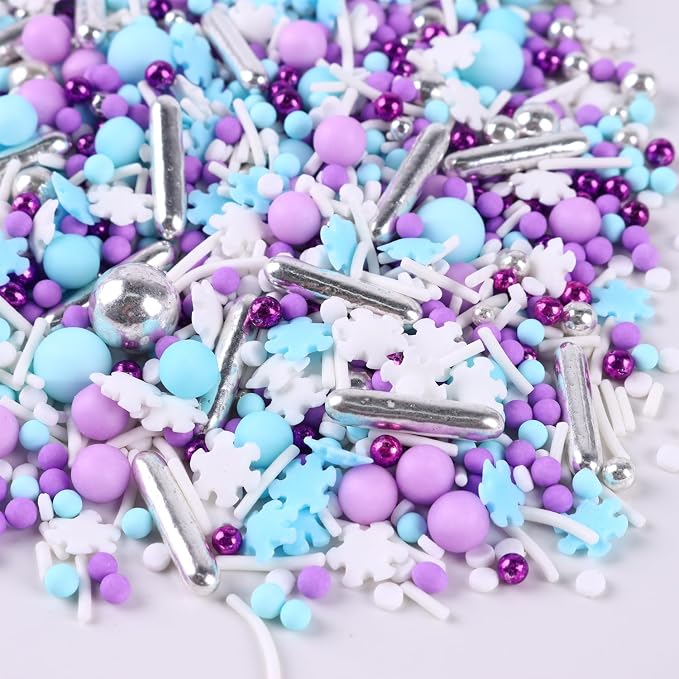 Sprinkles for Cake Decorating, 4.2oz Edible Cake Toppings, White Blue Snowflake Sprinkles for Cupcake Topper, Cookies, Ice Cream, Cake Decorations for