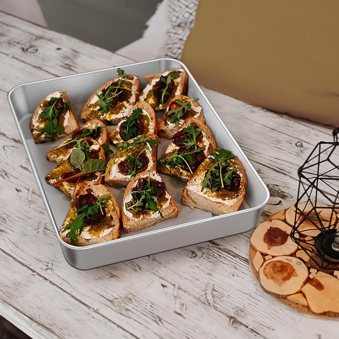 Leonyo 9.3 x 7 Inch Bakeware Cake Pan Set of 6, 2 Inch Deep Lasagna Pan, Rectangle Stainless Steel Baking Tray Sheets for Baking Commercial Kitchen, Focaccia Bread, Casserole Dish