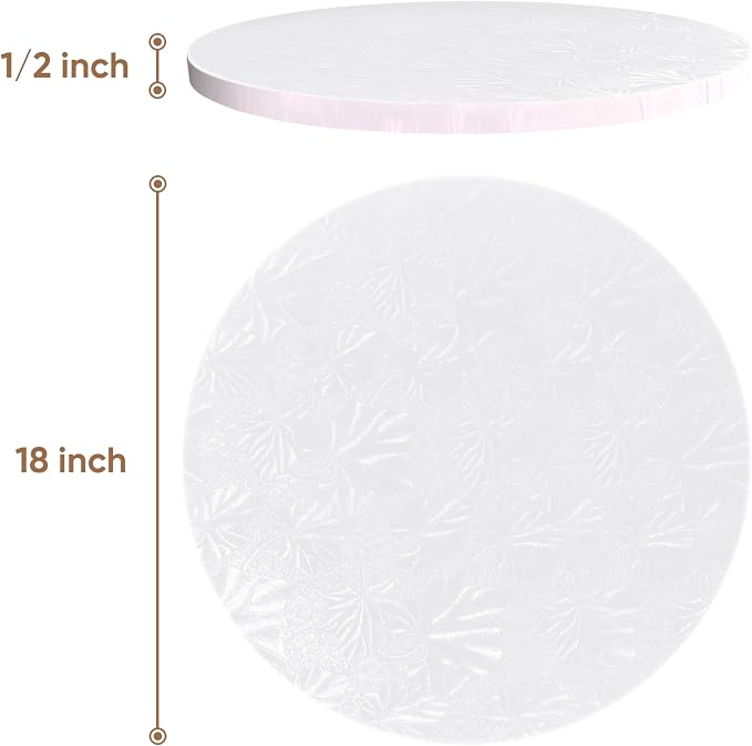 Cakebon Round Cake Boards - Sturdy 1/2 Inch Thick Cake Drums - 18 Inch Professional Base para Pastel Fully Wrapped Edges White 3-Pack