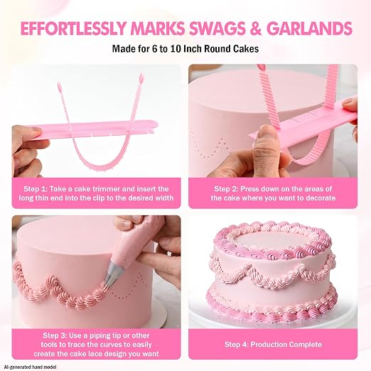Cake Arch Guide Tool, Cake Arc Ruler and Ruffle Spacing Tool, Cake Swag Marker for Piping, Fondant Icing, Vintage Cake Decorating, 14 Settings for 6 to 10 Inch Cakes