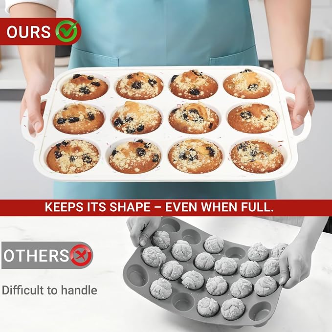 Silicone Muffin Pans for Baking 12 Cup with Metal Reinforced Frame, Nonstick 2Pack Regular Size Homemade Cupcake Pan, BPA Free Food Grade, Easy Release, Dishwasher Oven Freezer Safe for Egg Bite Molds