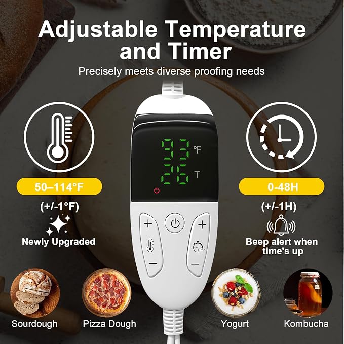Large Folding Bread Proofing Box, Dough Proofer With 50-113℉Temp Control & 1-48H Timer, Sourdough Starter Warmer with Humidity Gauge, Foldable Proofing Basket for Bread Baking, Pizza, Yogurt, Kombucha