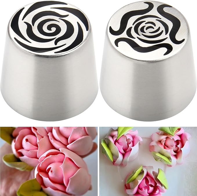 2pack Russian Piping Flower Nozzles Extra Large, Stainless Steel Rose Floral Piping Nozzles for Cake Decorating Icing, Cream Flower Bouquet DIY Cookies, Desserts Baking Tools (XXL,B）