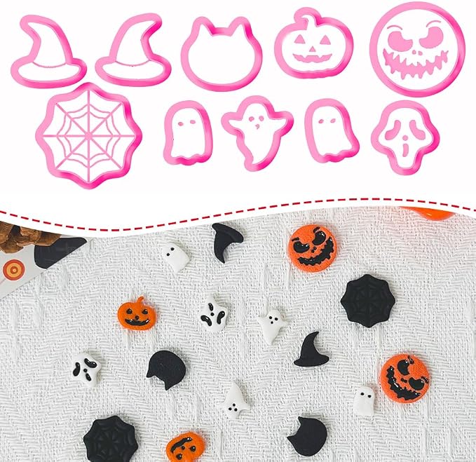 Xaekicr 10PCS Halloween Polymer Clay Cutters Set - Pumpkin Ghost Witch Hat Spider Web Shapes for DIY Earrings - Clay Cutters Clay Earring Cutters Clay Tools