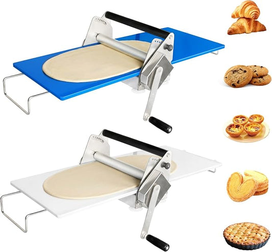 12" Dough Sheeter Machine, Foldable Manual Dough Roller with Adjustable Thickness & 2 Sheeter Boards, Stainless Steel Countertop Pastry Roller for Croissant, Pizza Dough, Home & Bakery Use