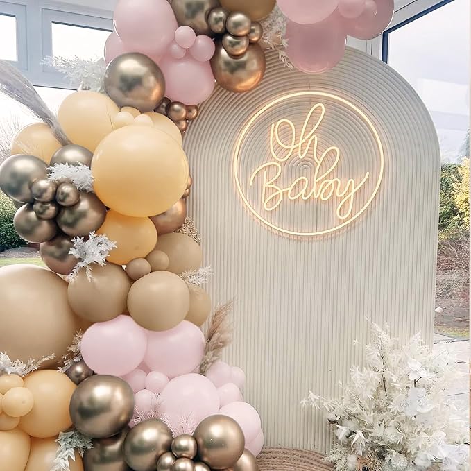 MEBAY Boho Pink Nude Neutral Balloon Arch Kit, 166Pcs Pastel Brown Maca Light Pink Nude Champagne Gold Balloons Garland for Baby Shower Gender Reveal Birthday Party Decoration