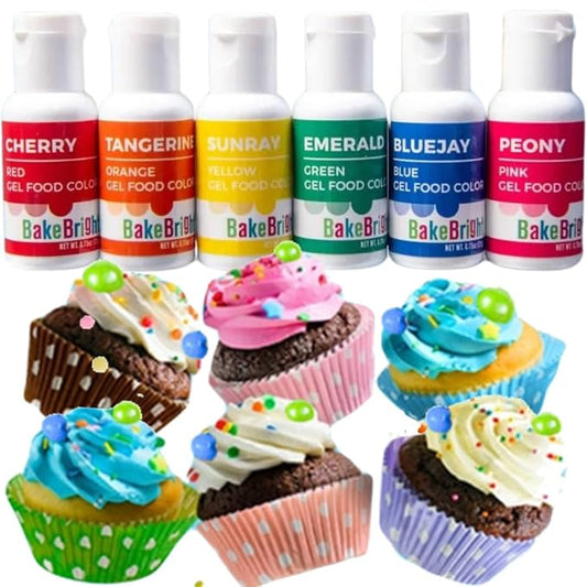 BakeBright Gel Food Coloring for Baking | 6 Pack Food Coloring Gel for Baking Chocolate Candy Cookie Icing and Cake Decorating Pastel Food Gel Coloring | Sugar Art Gel Food Coloring Set