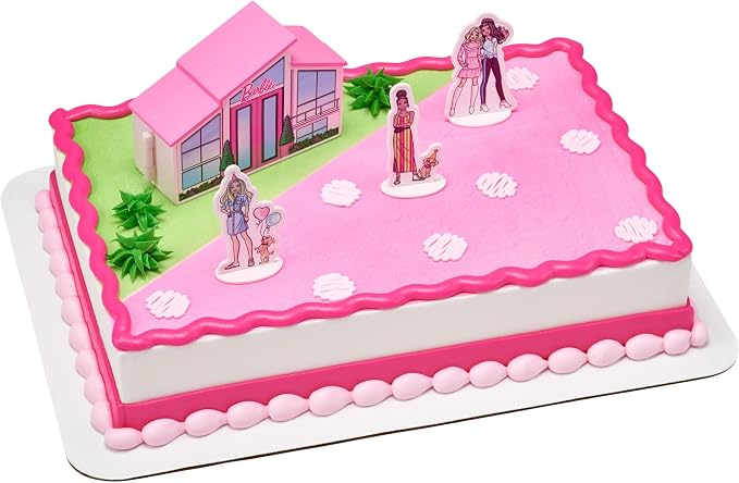 DecoSet Barbie Dreamhouse Adventures Cake Topper, 4 Piece Decoration With Dreamhouse and Friends, for Birthday Cake, Ready to Use