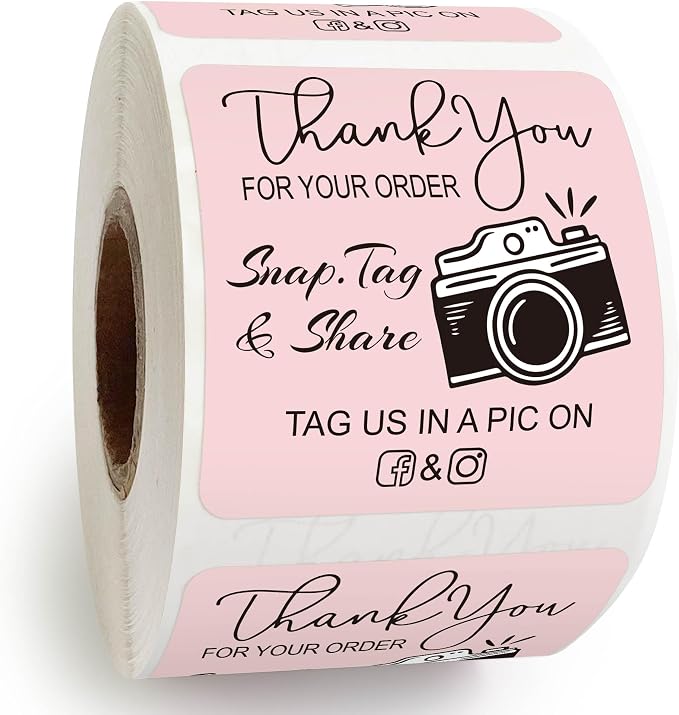 Thank You for Your Order Stickers Roll, Retro Camera Design Customer Review Stickers, Pink Square Stickers, Handmade Boutique Snap Tag Share Packaging Stickers Cute - 500pcs