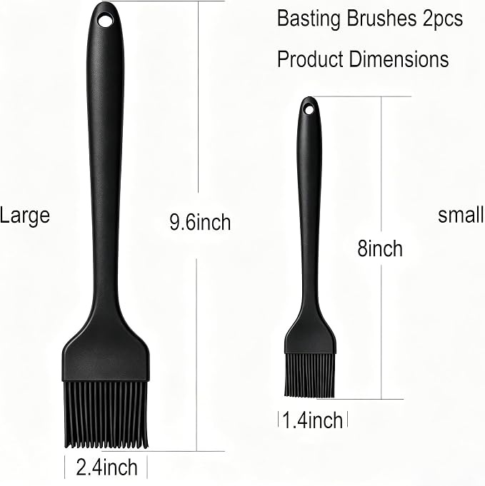 2 Pack Silicone Basting Brushes - Heat Resistant Pastry Brushes for Cooking BBQ Grill Baking Roasting, Oil Butter Sauce Marinade Egg Wash, One-Piece Design Dishwasher Safe Non-Slip, Large & Small