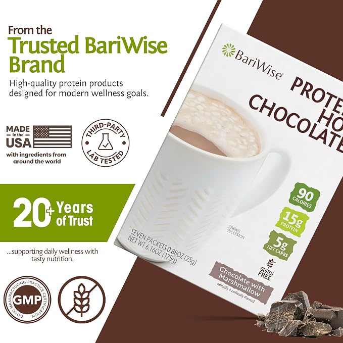 BariWise Protein Hot Chocolate with Marshmallows, Hot Cocoa, Low Sugar, Low Carb, Keto Friendly & Gluten Free (7ct)