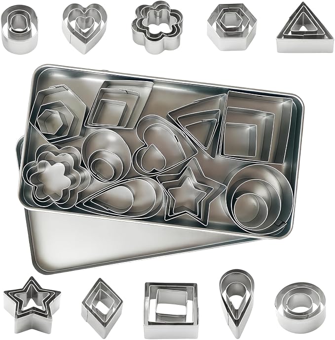 30Pcs Mini Cookie Cutters Set,Small Stainless Steel Cookie Cutters, Ten Shapes & Three Sizes for Tiny Polymer Clay,Baking, Cooking, DIY Arts