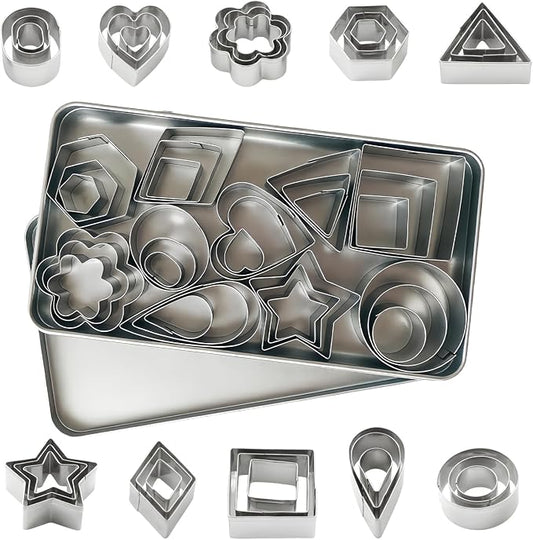 30Pcs Mini Cookie Cutters Set,Small Stainless Steel Cookie Cutters, Ten Shapes & Three Sizes for Tiny Polymer Clay,Baking, Cooking, DIY Arts