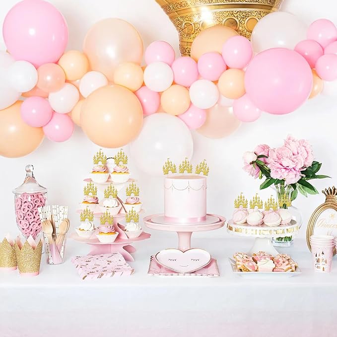 24 PCS Castle Cupcake Topper Princess Cupcake Toppers Castle Theme Birthday Party Decorations Queen Castle Cupcake Picks for Princess Prince Birthday Baby Shower Party Cake Decorations Supplies Gold