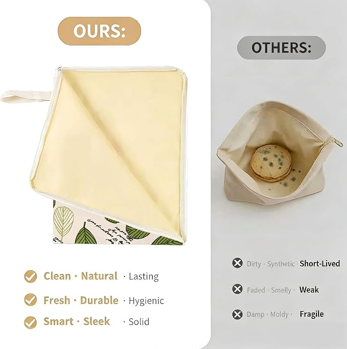 Beeswax Bread Bags for Homemade Bread&Sourdough,Reusable Bread Bags | Natural Cotton Linen Food Storage Bag to Keep Fresh,Washable Bags,L-shaped Zipper,Freezer Safe, Extra Large17"×13" 2Pack