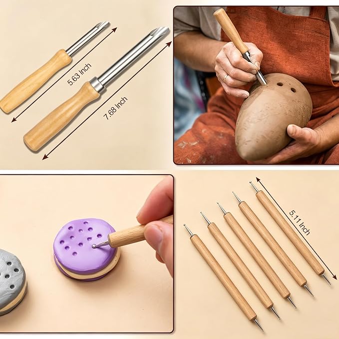 Amrules Pottery Tools, 38 PCS Polymer Clay Sculpting Tools Set, Ceramic Kit for Beginner, Adults, Pottery Craft, Carving, Drawing, Molding, Modeling, Shaping