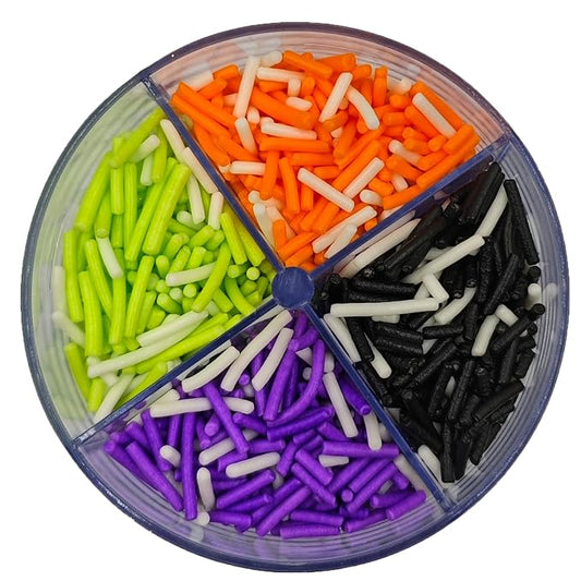 Edible Halloween Jimmies Sugar Sprinkles for Cake Decorating, Baking, Ice Cream, Cookies, Cupcake Topper Decorations,5oz (White&Orange&Black&Green&Purple)