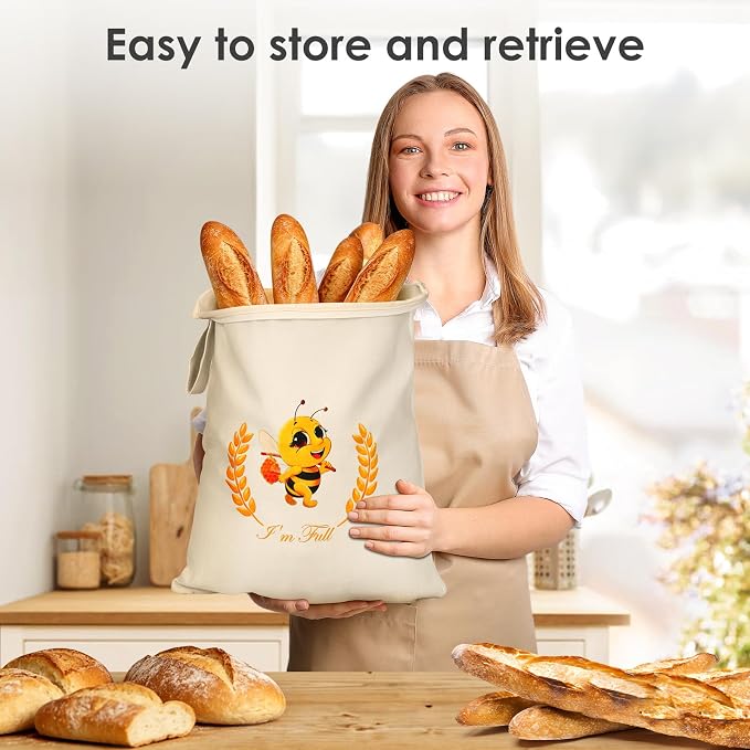 Beeswax Bread Bags, XL Reusable Linen Cotton Sourdough Bread Bag with Sealing Zip for Homemade Bread to Keep Fresh, 2 Pack