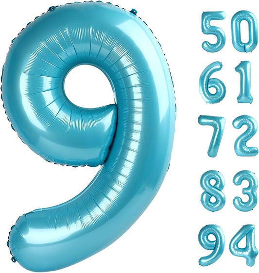 Pearlescent Blue 9 Balloon, Number Balloons 40 Inch, 9th Giant Birthday Decorations for Boys Girls, 19th 29th Party Decorations Supplies, Number 9 Balloon