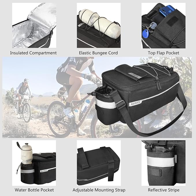 RAYMACE Bike Rear Rack Bag, Bike Trunk Cooler Bag, Bicycle Pannier for Warm or Cold Items