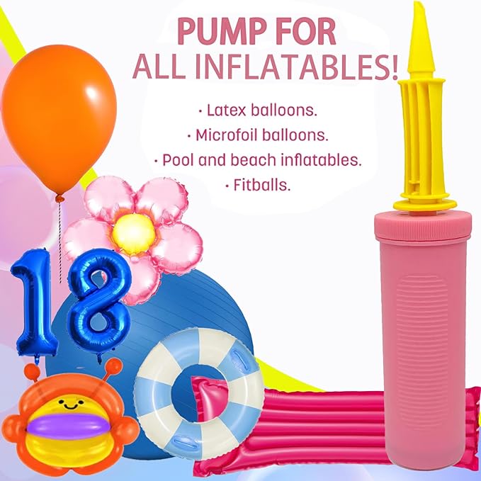 Balloon Hand Pump,Balloon Pump Hand Two-Way Dual Action,Air Pump for Balloons for Birthday Party Decorations, Portable Hand Pump for Balloons. (Pack of 2)