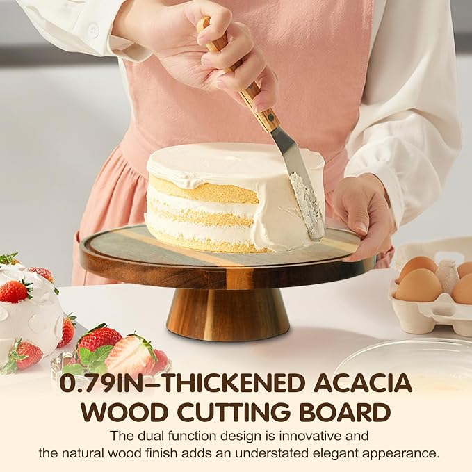 Acacia Wood Cake Stand with Lid, Multi-Functional Cake Display Stand, Flips to Charcuterie Board & Chips Dip Tray, Ideal for Weddings, Parties, Daily Entertaining & Kitchen Decor