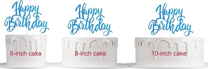 Happy Birthday Cake Decorations, Gold Double-Sided Glitter Letters, Birthday Party Supplies, Cake Topper Decorations (blue)