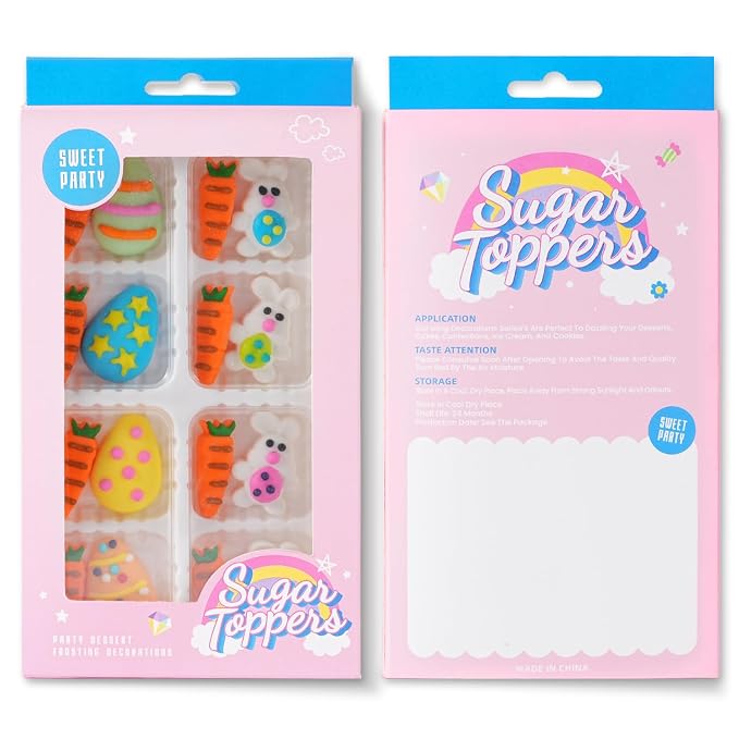 Easter Icing Decoration 16 Counts Edible Rabbit Eggs Carrot Royal Icing Decoration Sugar Sprinkles for Baking Cupcake Topper Cake Ice Cream Cookies Chocolate