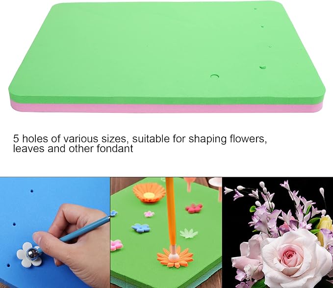 Fondant Sponge Pad with 5 Holes,Rectangular Fondant Cake Flower Drying Mat Modeling Tool with Soft Cleanings Kit