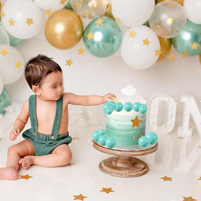 24 PCS Ball Cupcake Toppers Balls Cake Toppes Foam Balls Cupcake Picks DIY Mini Balloon Cake Inset Topper for Baby Shower Birthday Favor Wedding Anniversary Party Cake Decorations Supplies Lake Blue