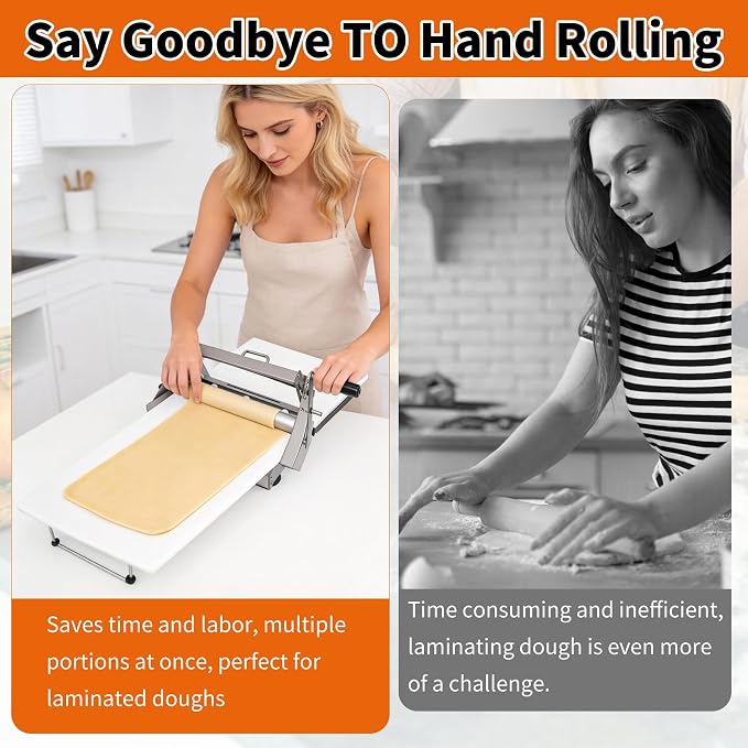 15.5inch Dough Sheeter for Home, Folding Dough Sheeter with Thickness Adjustment (0.1-20mm), Professional Bread Maker 3X Faster & Easy Storage, Ideal for Croissants, Pie Crusts at Home and Bakery