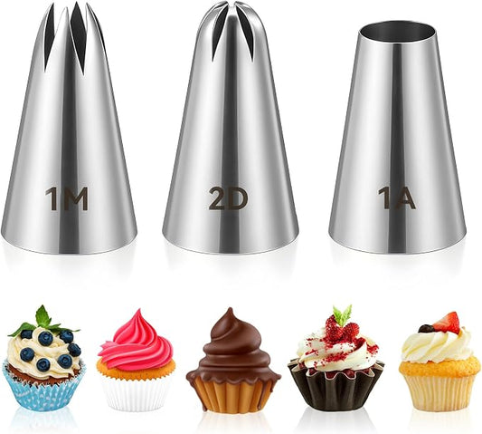 3 Pcs 1M 2D 1A Cake Piping Tips, Cake Decorating Supplies Piping Tips, Piping Nozzles Decorating Tips, Baking Tools For Buttercream, Icing, Birthday Cake, Cupcake, DIY Art
