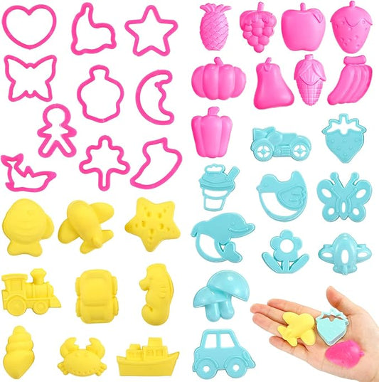 40 Pieces Mini Dough Tools Set for Kids Ages 3-8 Plastic 1 Inch Cookie Cutters Various Colorful Sand Molds and Fruit Shapes Accessories for Kindergarten Classroom, Party Favors Set Children's Gifts