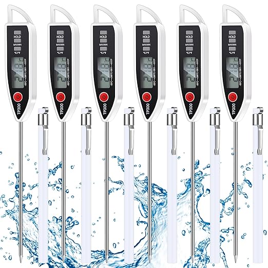 Copkim 6 Set Waterproof Food Thermometer for Water, Liquid, Candle and Cooking Digital Meat Thermometer with Long Probe Instant Read for Kitchen BBQ Grill Candy (White)