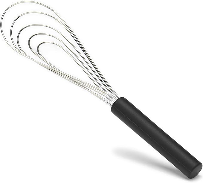 Flat Whisk Silicone Handle Non Slip 10" - 5 Wires Whisk with 10 Heads for Kitchen Cooking Color by Jell-Cell (Black)