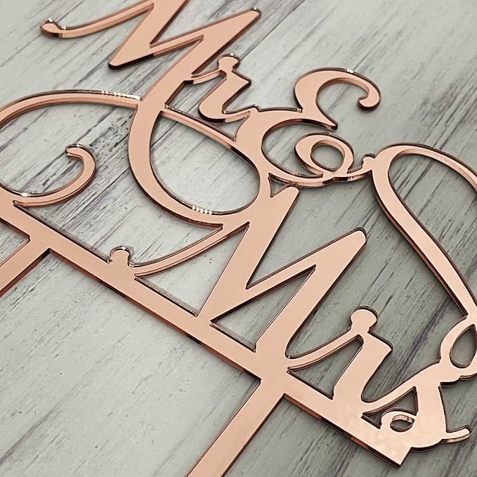Mr and Mrs Cake Topper - Bride and Groom Sign Wedding/Engagement Cake Toppers Decoration, Mirror Rose Gold Acrylic