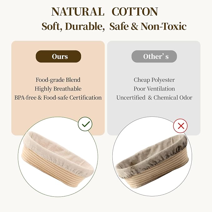 Banneton Bread Proofing Basket - Proofing Basket Set of 2 (10 inch Oval) - Natural Rattan Banneton with 2 Linen Liners - Bread Basket for Sourdough Bread Baking Supplies