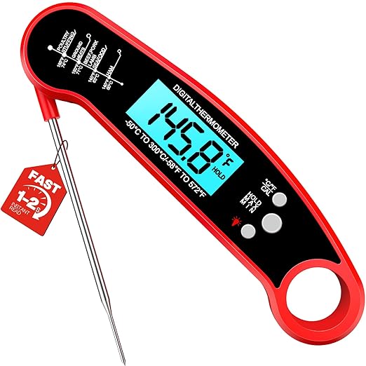Meat Thermometer Digital – Instant Read Food Thermometer for Grilling, BBQ, Air Fryer, Smoker, Candy Making with Foldable Probe, Kitchen Gadgets, BBQ Essentials, Gift for Dad Men Husband Him, Red