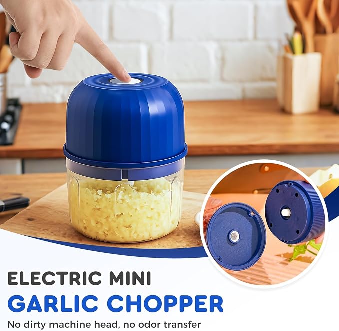 Electric Garlic Chopper, 2026 New Mini Portable Veggie Chopper, Rechargeable Wireless Food Processor for Garlic, Onion, Ginger, Chili, Vegetables and Meat, Garlic Grinder and Onion (Blue)